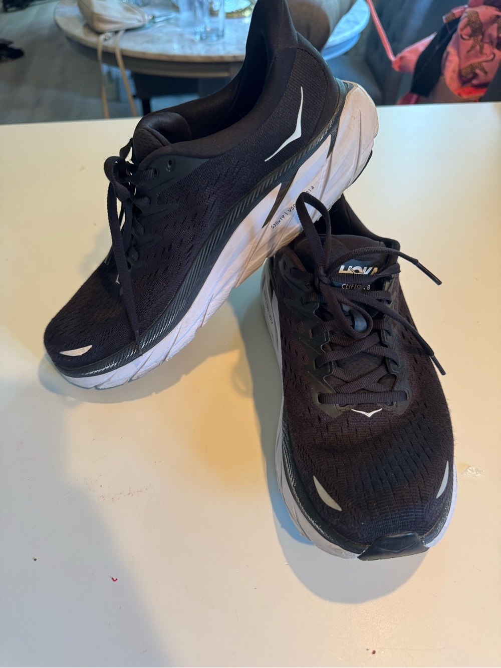 Hoka Clifton 8 Women’s Running Shoes — wide width Black & White